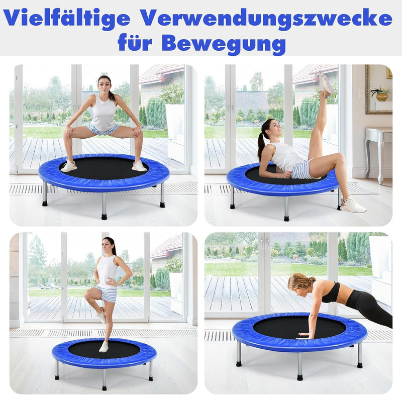 GYMAX Ø97 cm Mini Trampolin klappbar, Fitness Trampolin für Erwachsene & Kinder, Gartentrampolin bis