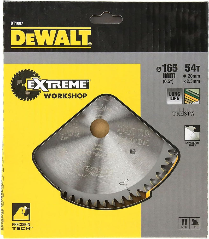 Dewalt Kreissägeblatt Extreme für Tauchkreissägen DT1087 (165/20, 54 Zähne, TFZ, 0°, für extra feine