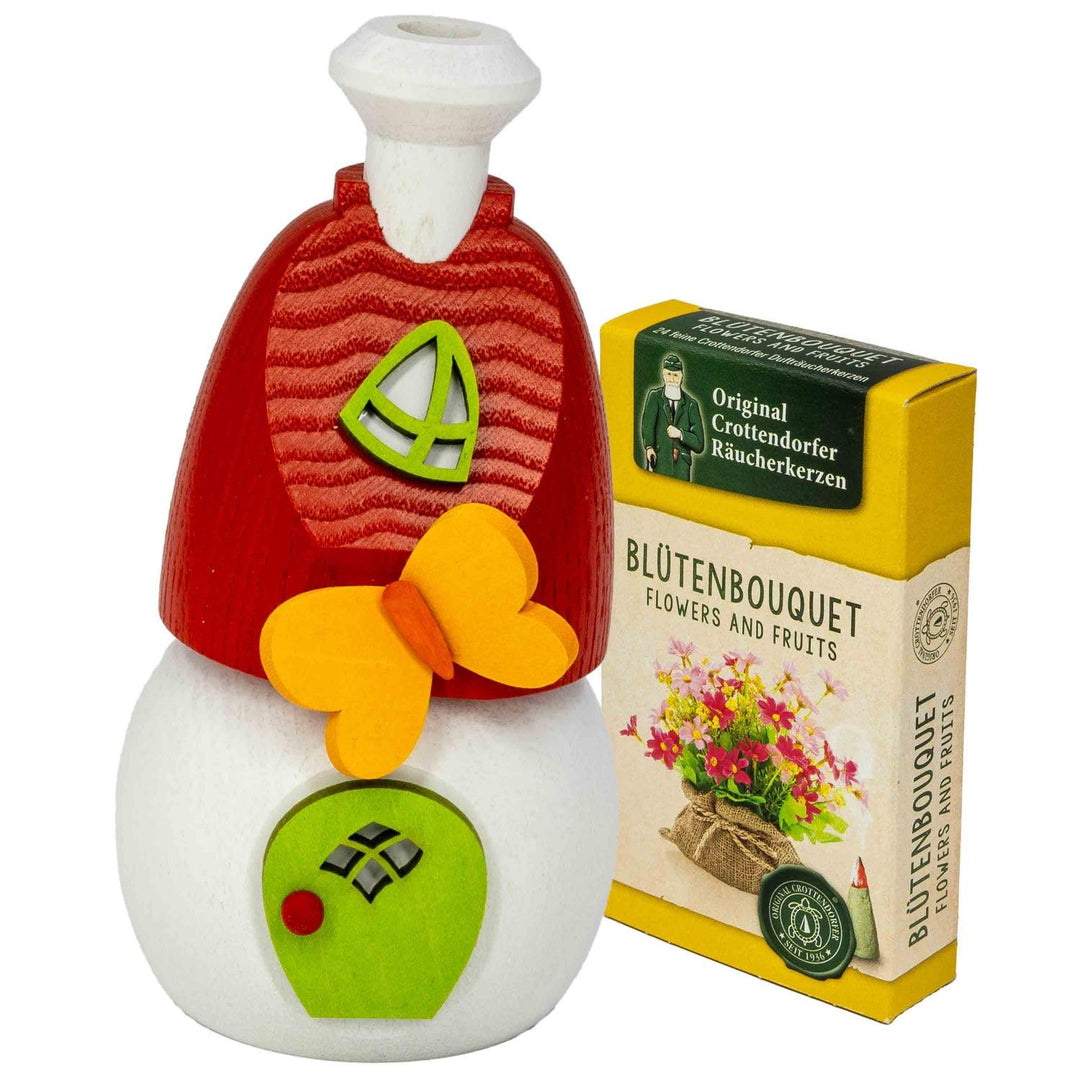 Seiffener Volkskunst | Räucherhaus aus Holz 13 cm | Frühling Sommer Herbst | Frühlingszauber mit Sch
