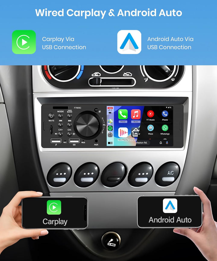 Rimoody Carplay 1 Din Autoradio mit Android Auto 4 Zoll Touchscreen Autoradio 1 Din mit Drehknopf mi