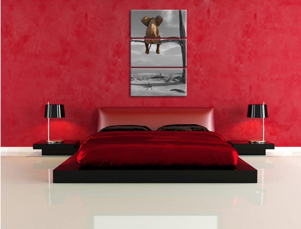 Pixxprint Elefant auf einem AST in der Wüste als Leinwandbild/Grösse: 3 Teilig (120x80) cm/Wandbild/