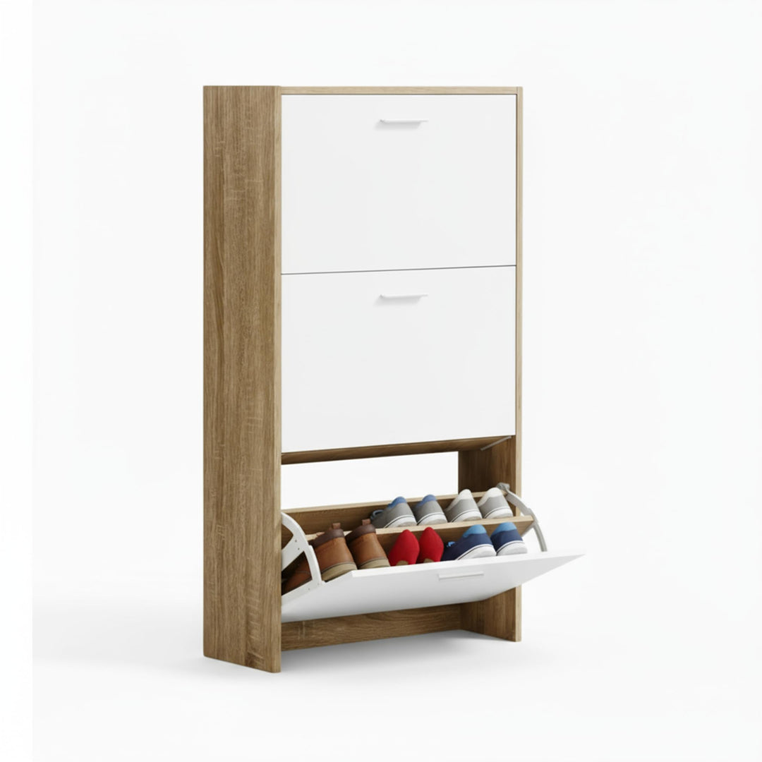 CATAVANA Schuhschrank Schmal - 3 Fächer für 18 Paar - Schuhregal Geschlossen - Platzsparend &amp; Modern
