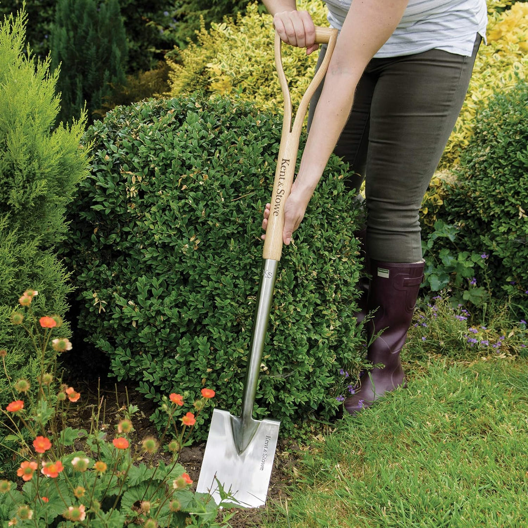 Kent & Stowe Beetspaten – Profi-Spaten aus Edelstahl, für die Verwendung im Beet, Gartenspaten mit S