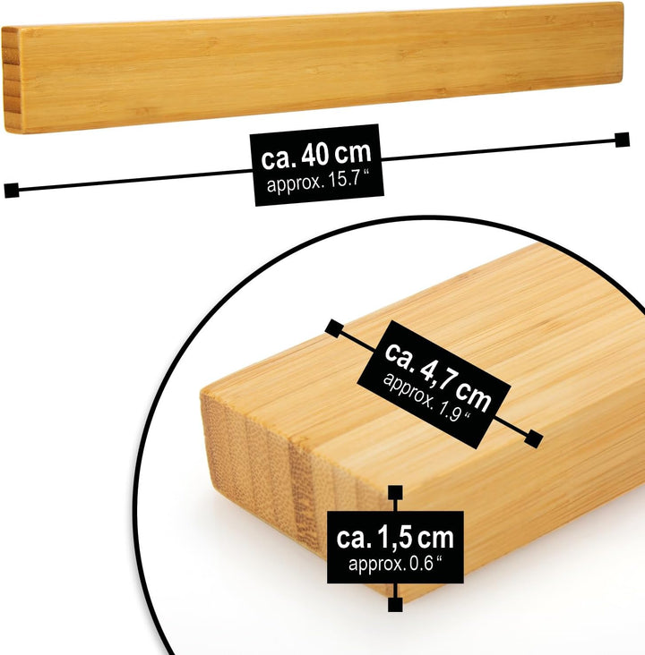 Magnetische Messer-Leiste aus Bambus - 40 cm langer Magnethalter für Messer und mehr zur Wandbefesti