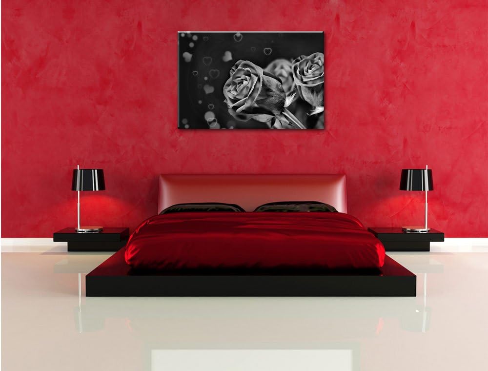 Monocrome, Rosen, Format: 100x70 auf Leinwand, XXL riesige Bilder fertig gerahmt mit Keilrahmen, Kun