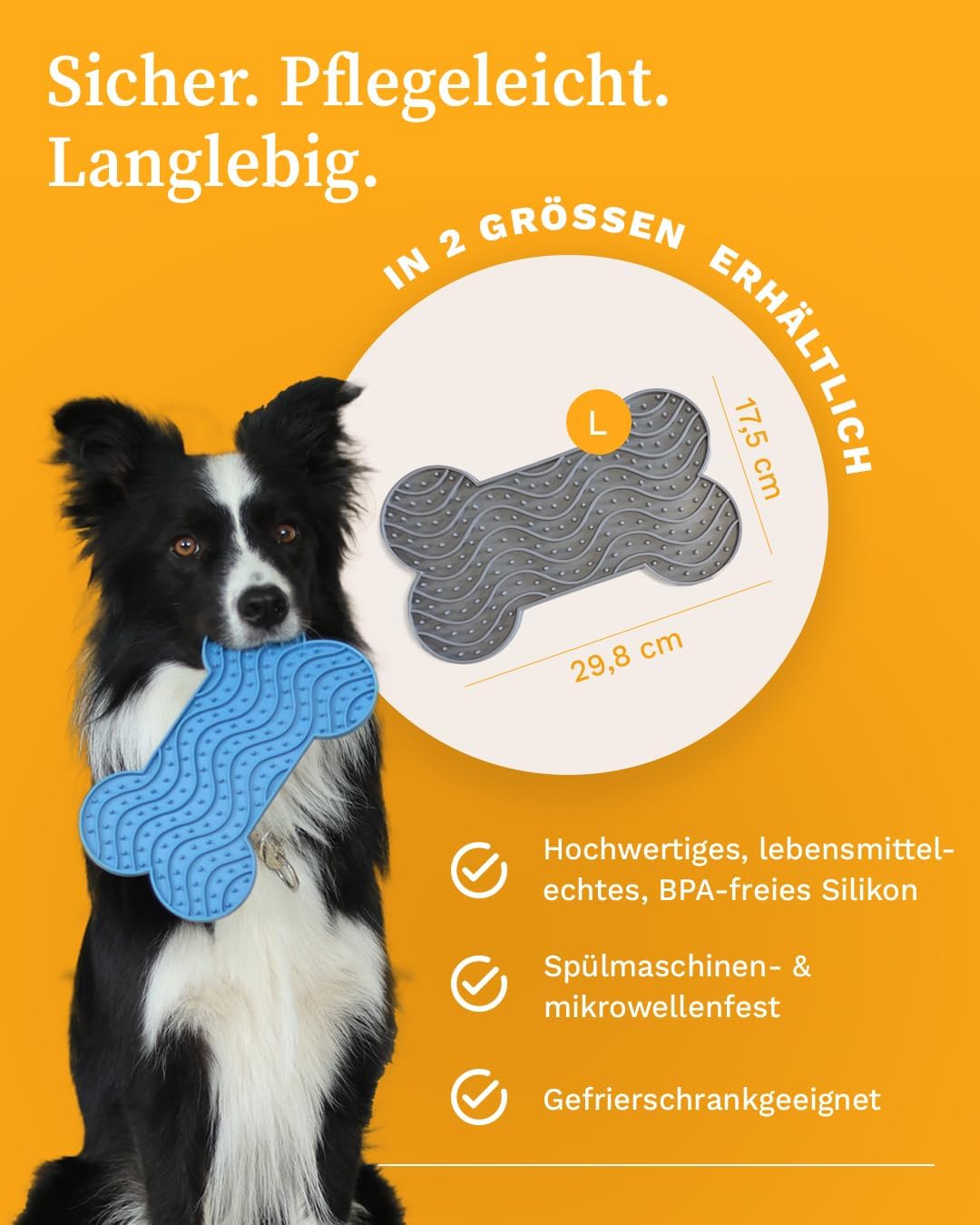 Martin Rütter – Leckmatte Hund in Knochenform mit Saugnäpfen Grau L – Hundespielzeug aus Silikon BPA