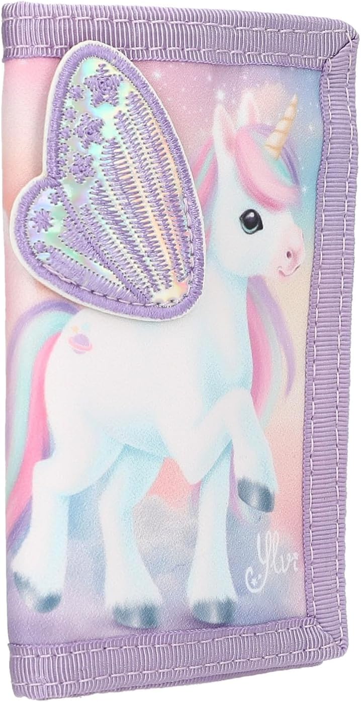 Depesche 13418 Ylvi - Portemonnaie in Lila, mit Einhorn Motiv und appliziertem Flügel, Geldbörse mit