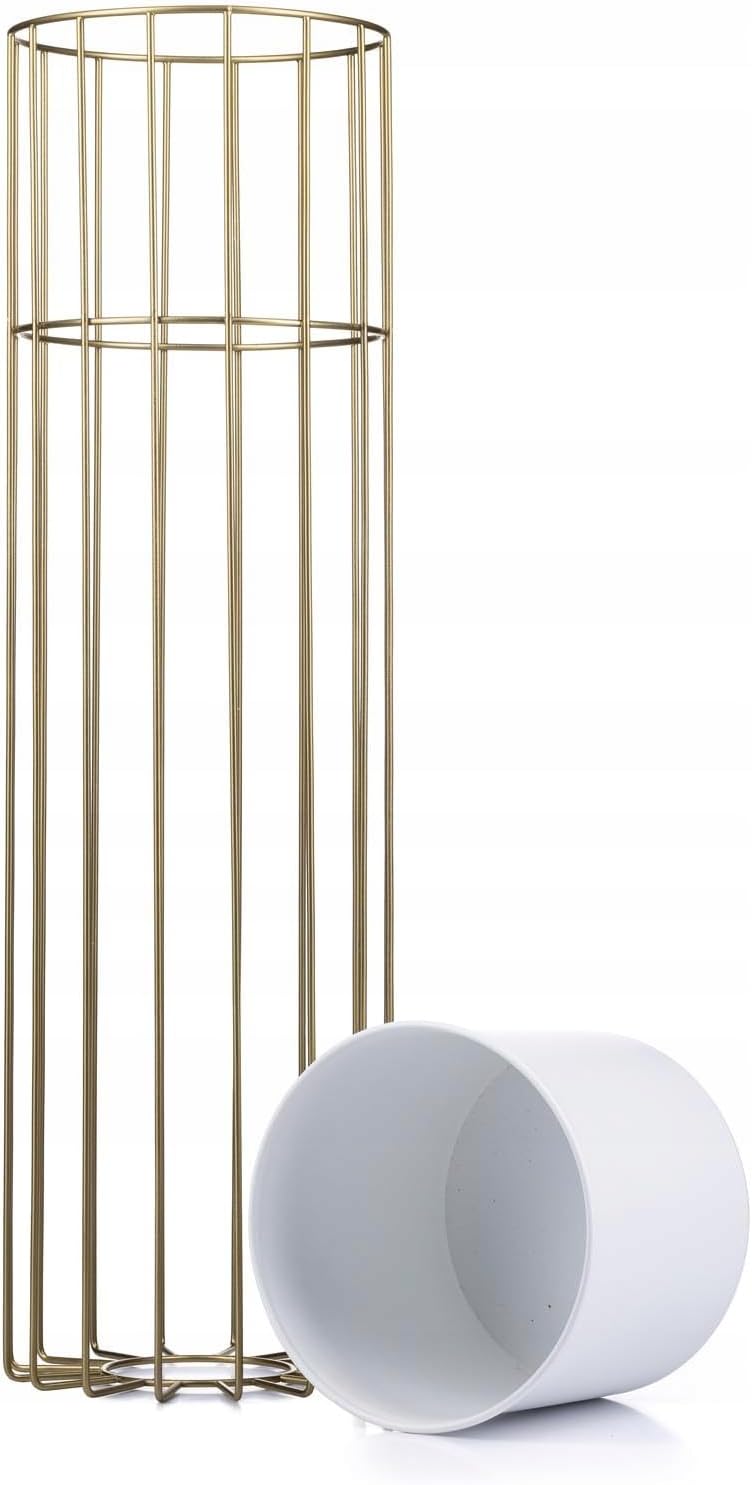 HowHomely Moderne Blumenständer Metall 70 cm Hoch mit Weiss Blumentopf Rund 19 cm Ø auf Robuste Gold