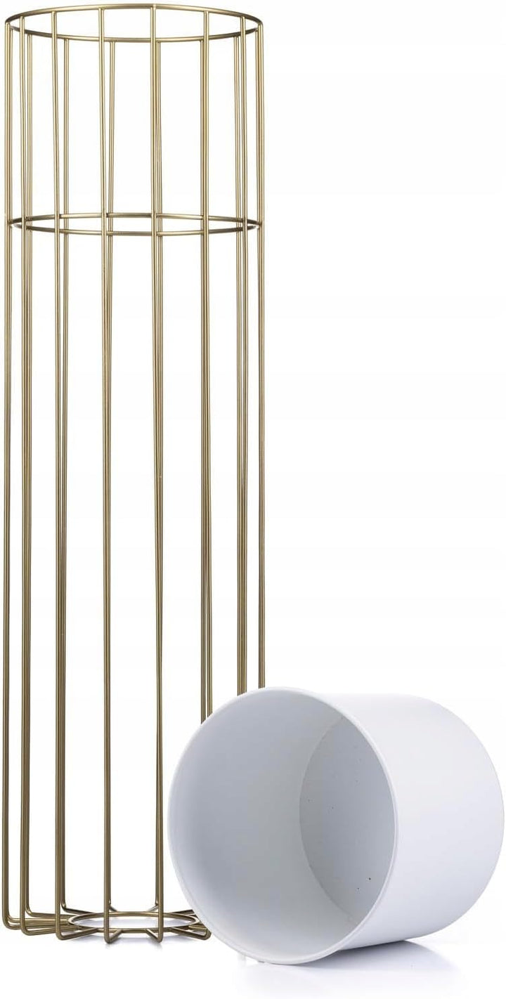 HowHomely Moderne Blumenständer Metall 70 cm Hoch mit Weiss Blumentopf Rund 19 cm Ø auf Robuste Gold