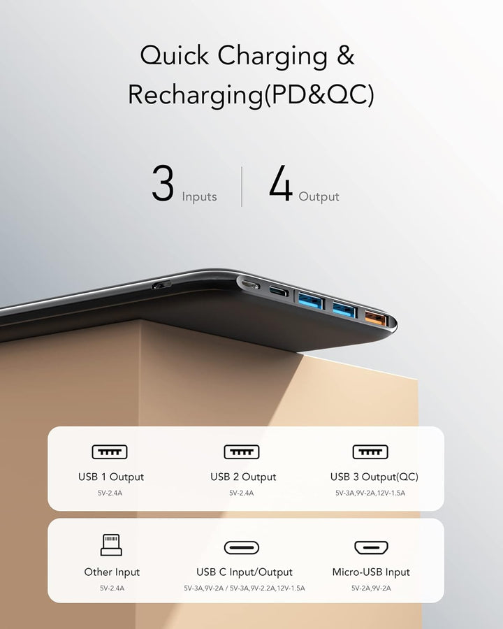 Charmast Powerbank 26800mAh USB C Externer Akku 18W Power Delivery Quick Charge QC 3.0 Tragbares Lad