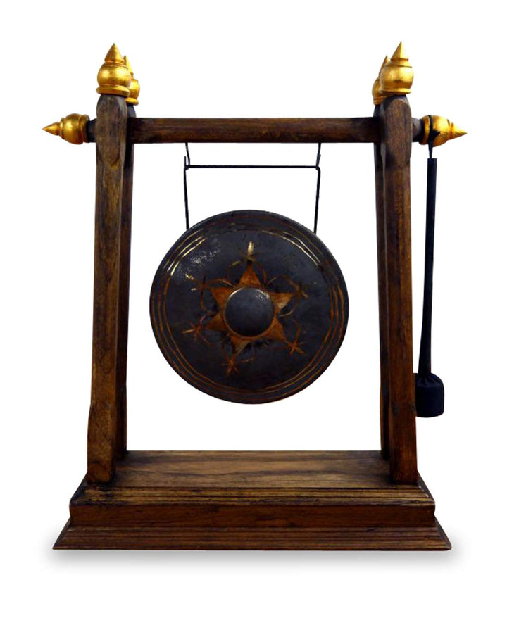 livasia Asiatischer Gong Bronzegong mit Holzhalterung und Schlegel (Handarbeit)