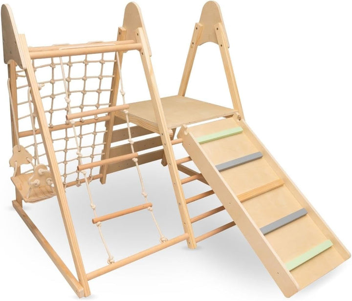 mamabrum Holz Haustier Spielplatz XL 5in1, Rutsche, Schaukel, Kletterwand, Netz und Leiter für Aktiv