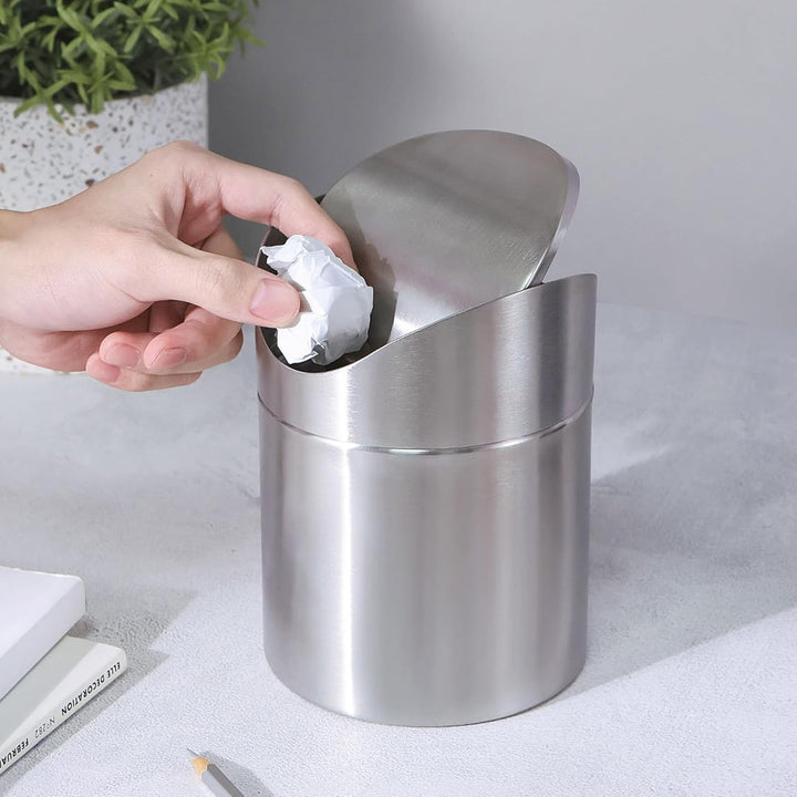 3er-Pack Tischabfalleimer Klein mit Deckel, 1,5 l Mini Tischabfalleimer mit Schwenkdeckel, Edelstahl