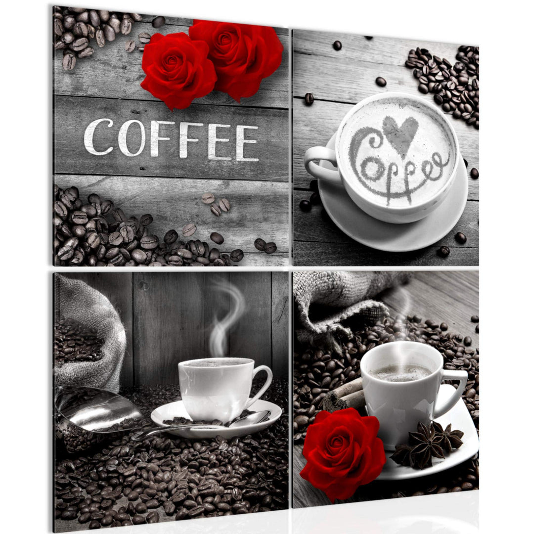 Runa Art - Bilder Kaffee Küche Wandbild auf Vlies Leinwand Esszimmer Küchenbilder 4 Teilig 80 x 80 c