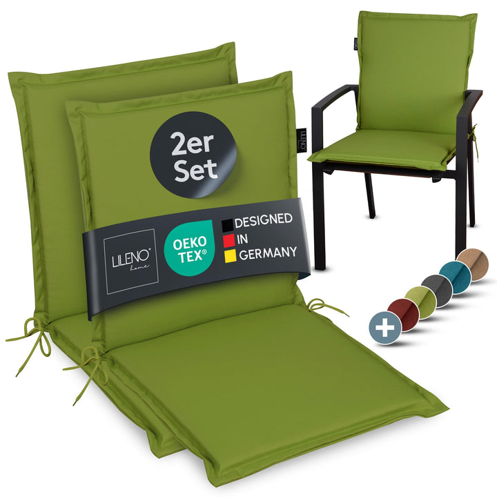 LILENO HOME Gartenstuhl Auflagen [2er Set - Niedriglehner] in Apfelgrün - Bequeme Liegen als Sitzauf