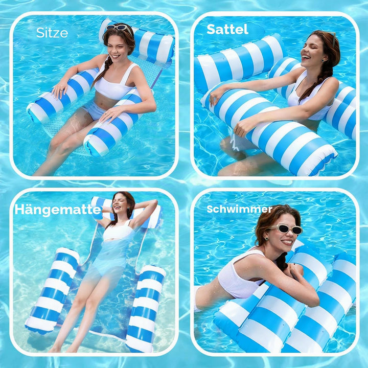 XL Luftmatratze Pool mit Netz,Luftmatratze Wasser Mehrzweck 4 in 1,Wasserhängematte für Erwachsene u