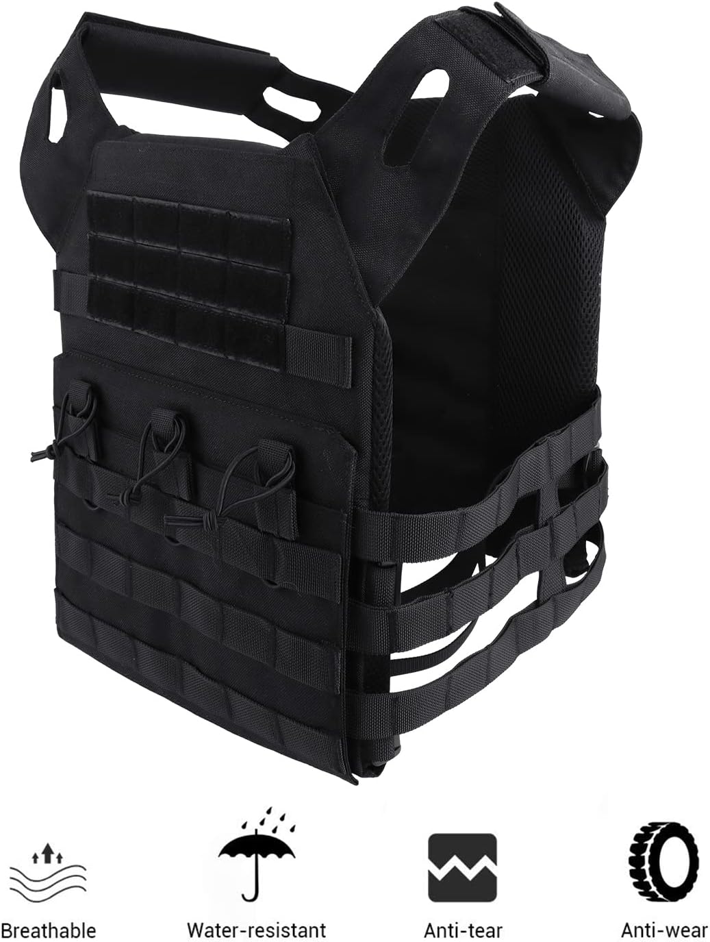 FOCUHUNTER Multifunktionale Molle Weste, Schwarz atmungsaktiv, bequeme Aufbewahrungstasche, Weste, A