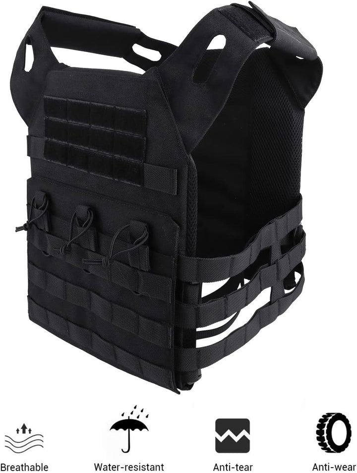 FOCUHUNTER Multifunktionale Molle Weste, Schwarz atmungsaktiv, bequeme Aufbewahrungstasche, Weste, A