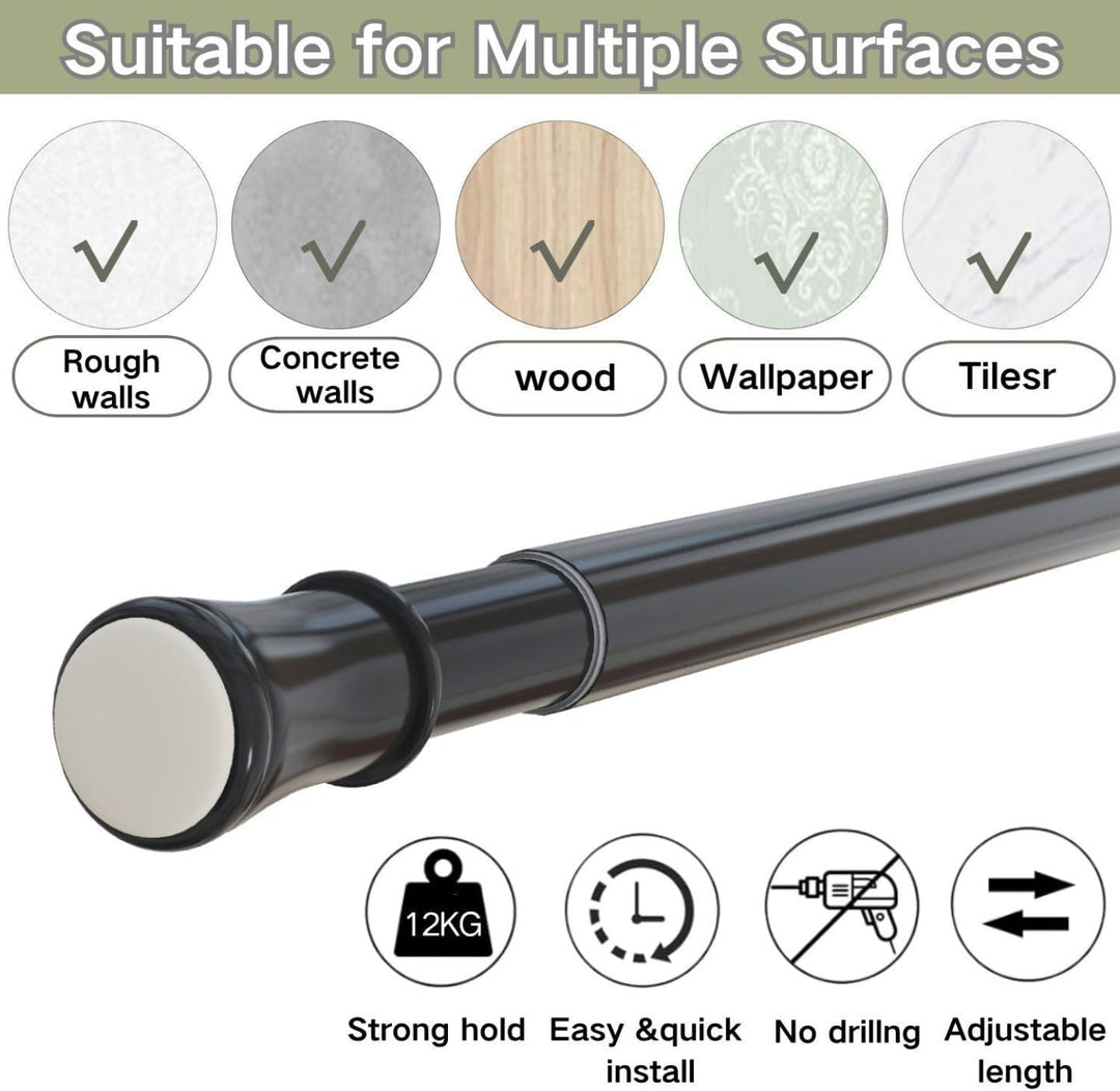 Gardinenstange ohne Bohren schwarz 50-70cm | 1 Stück Teleskopstange | Duschstange & Vorhangstange zu