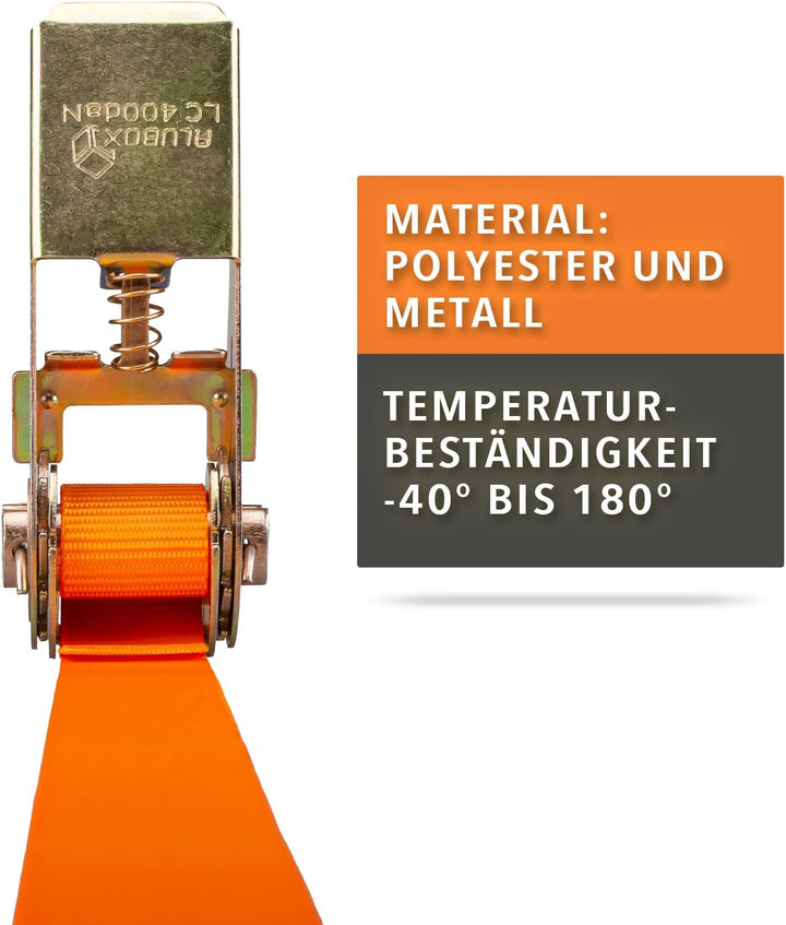 Alubox Spanngurt mit Ratsche und S-Haken 25mm breit orange Belastbarkeit 400kg Ratschengurt TÜV G/S
