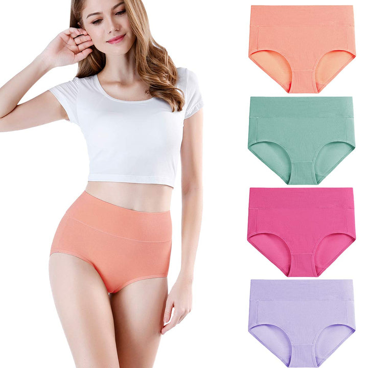 wirarpa Unterhosen Damen Baumwolle Frauen Unterwäsche Hohe Taille Slips Hoher Taillenslip 4er Pack L
