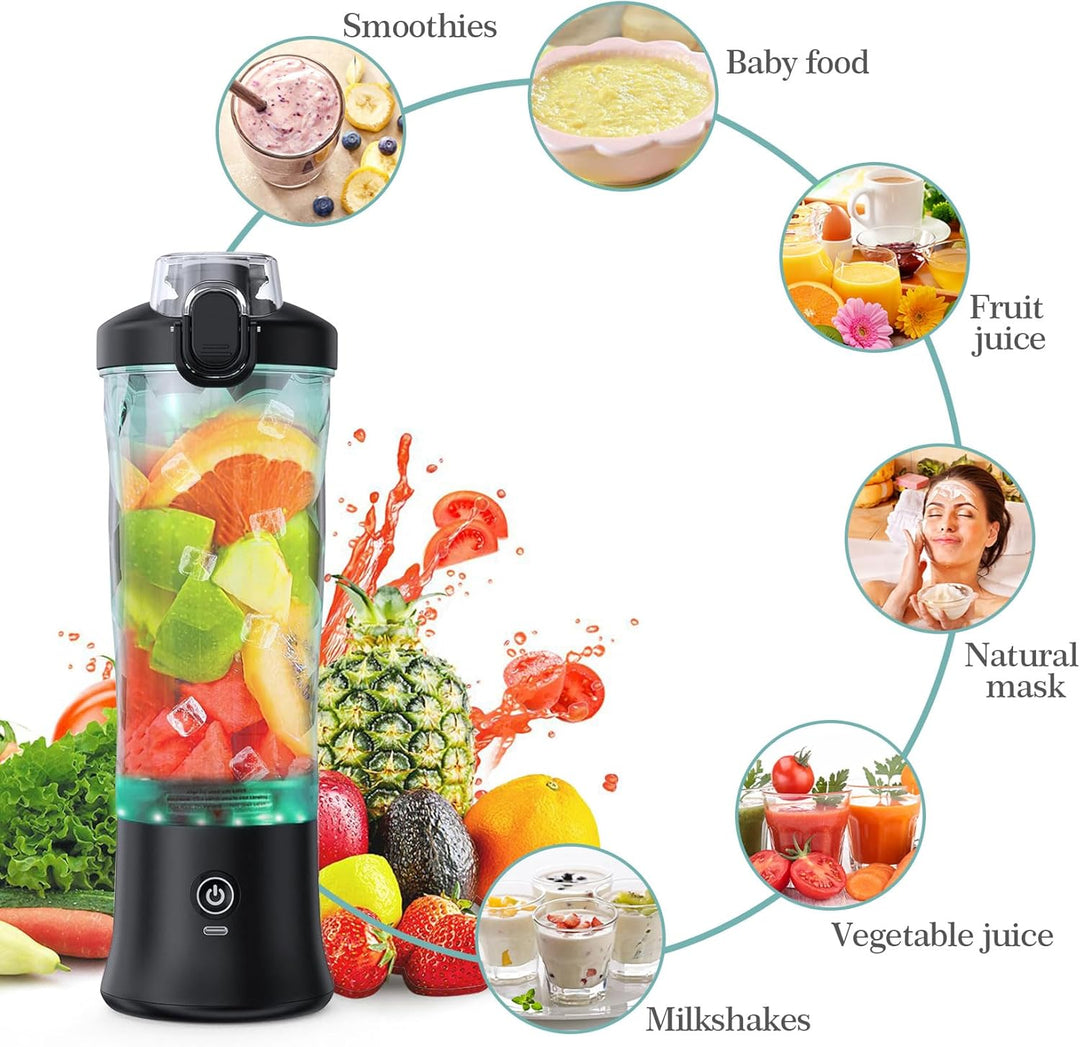 Tragbarer Mixer 600ml Smoothie Maker to Go, Tragbarer Entsafter mit 6 Klinge und USB Wiederaufladbar