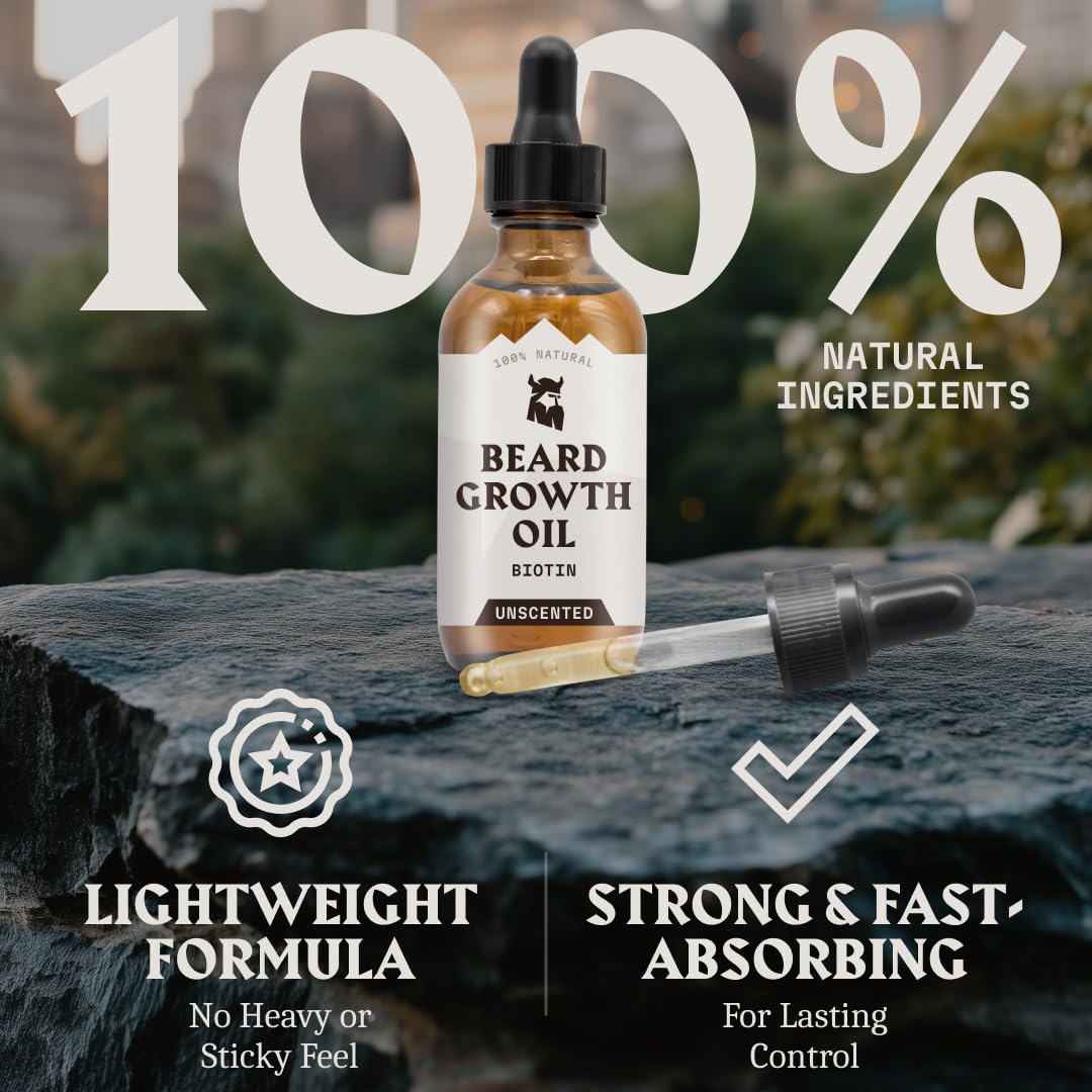 Striking Viking Bartöl für Bartwuchs - 60 ml, unparfümiert - Verdickendes & pflegendes Bartöl mit Bi