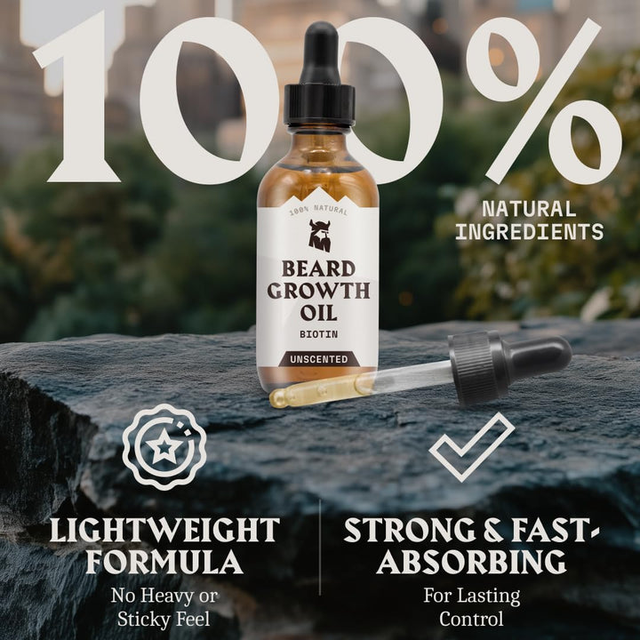 Striking Viking Bartöl für Bartwuchs - 60 ml, unparfümiert - Verdickendes & pflegendes Bartöl mit Bi