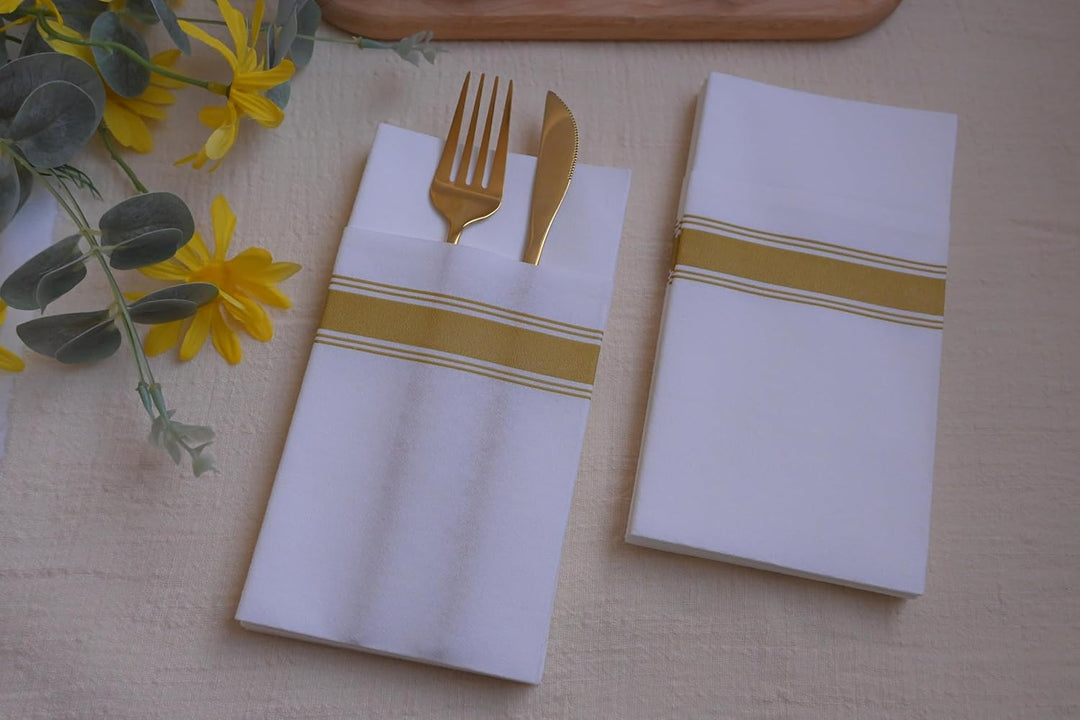 DADAWU Einweg-Servietten, Stoff, wie mit integrierter Bestecktasche, Hochzeit, Party, Leinengefühl,