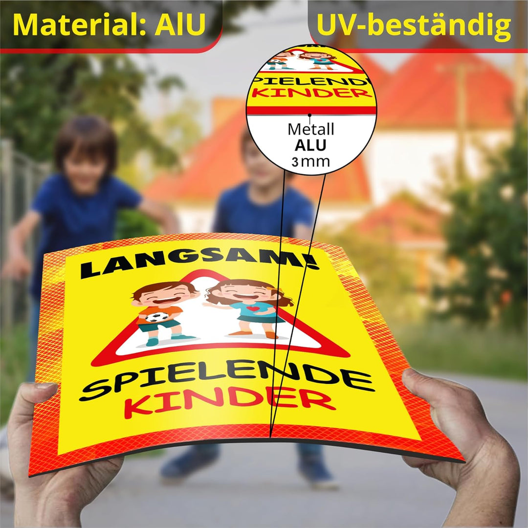 Sachverständigen-Zubehör® Achtung Kinder Sicherheit Schild XXL aus Metall [3 mm] mit Reflektoren [re