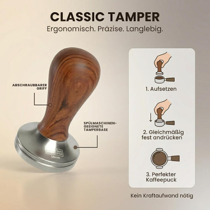 scarlet espresso | Tamper »Classic«, stilvoller Espresso-Stempel mit ergonomischem Griff aus Edelhol