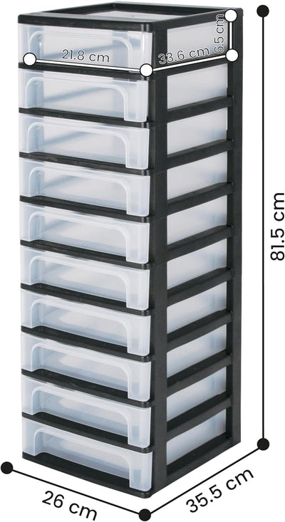Iris Ohyama, Schubladenschrank, Schubladencontainer, 10 Schubladen mit 4 L, Format A4, durchsichtige