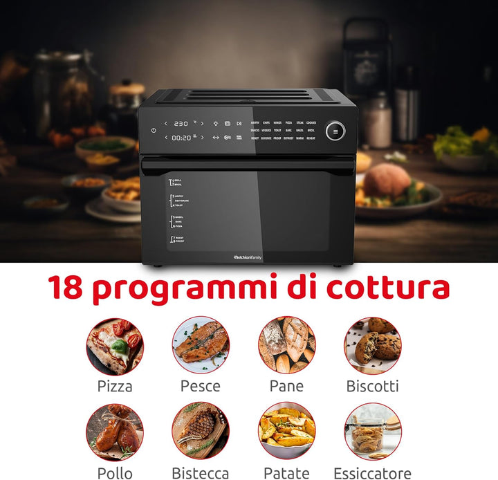Melchioni Family | Heissluftfritteuse mit 30 Liter Kapazität BENEDETTA, Digitales Display, Dual Cook