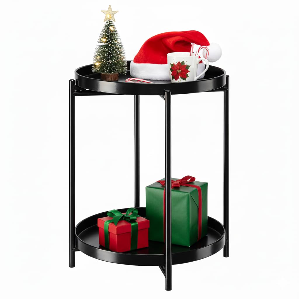 danpinera 2-stöckiger Metall-Beistelltisch mit herausnehmbaren Tabletts, Beistelltisch für draussen,