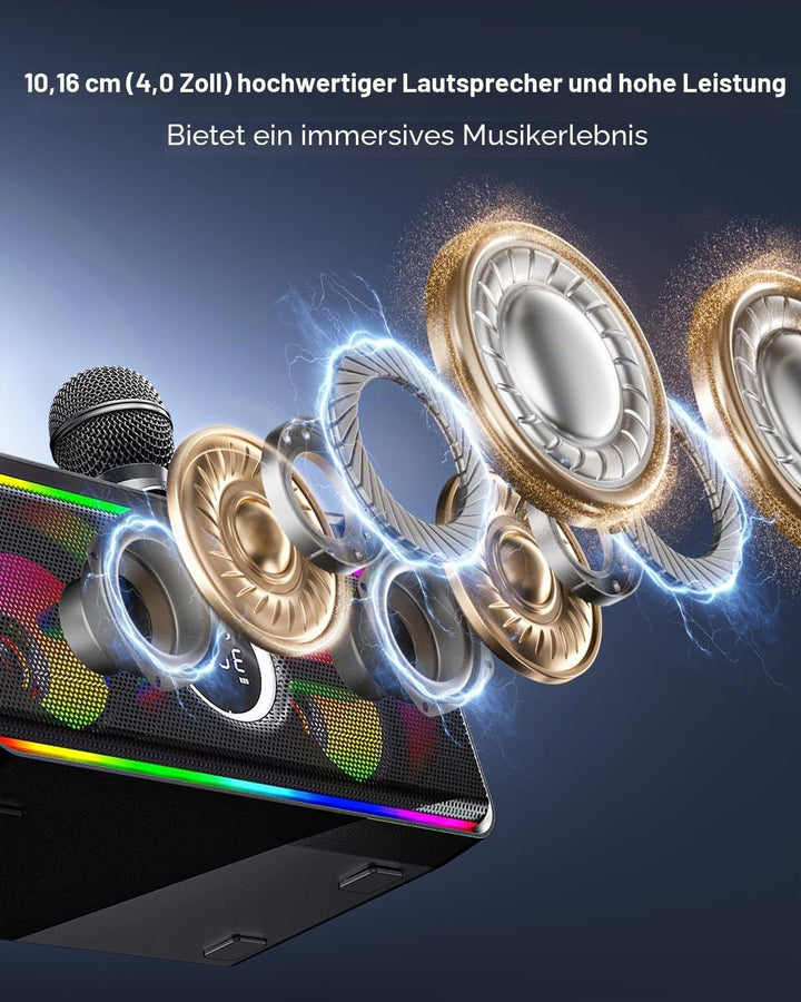 SDRD SD-216 Karaoke-Maschine – 2 kabellose Mikrofone, 80W kraftvoller Sound, Bluetooth &amp; LED-Lichter