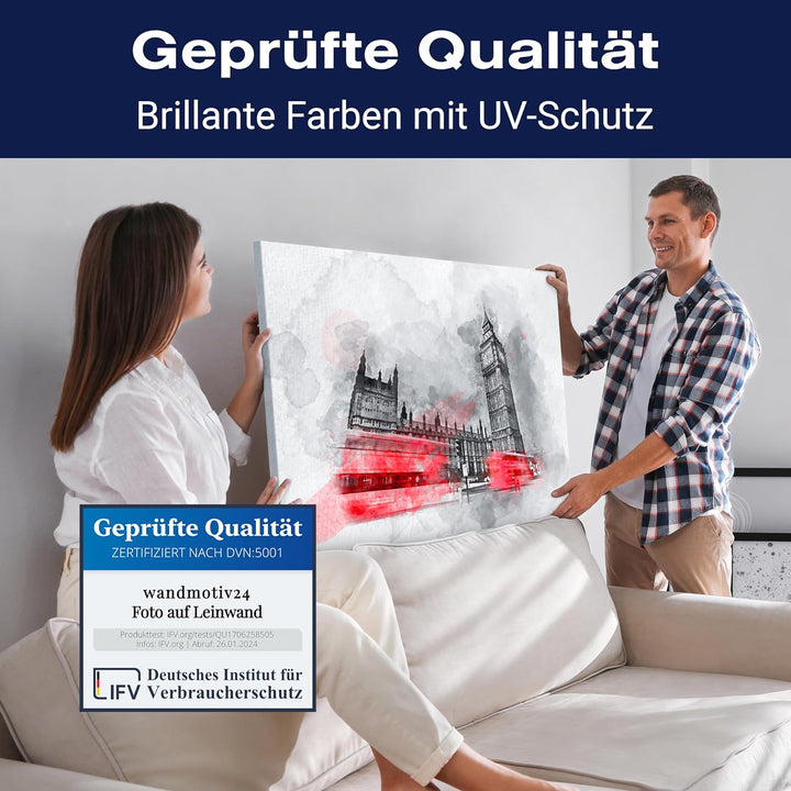 wandmotiv24 Leinwandbild Malerei, 60x45cm, Querformat, Aquarell, London, Deko, Bilder auf Leinwand,