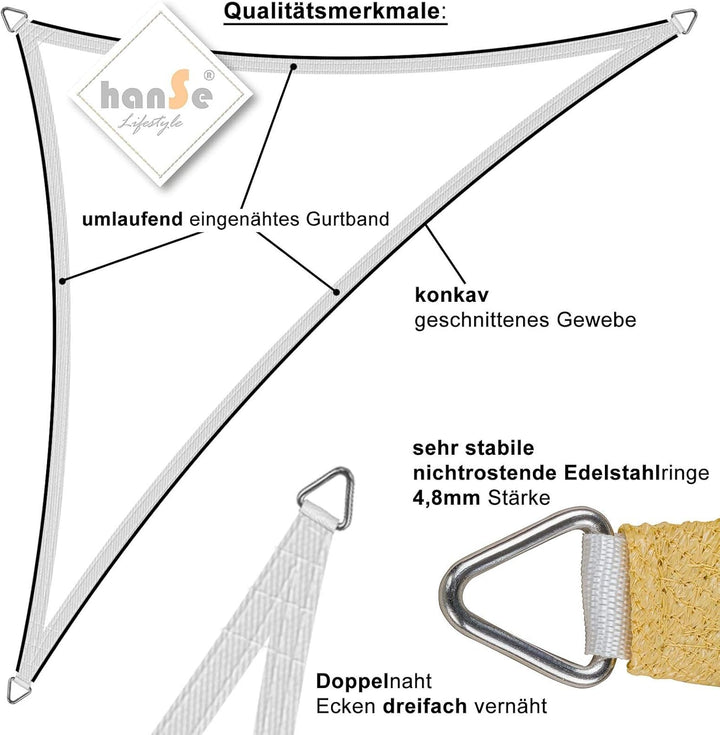 hanSe Sonnensegel rechteckig, Segeltuch Rechteck, 3x5m in Sand, aus Polyester, wetterbeständig, mit