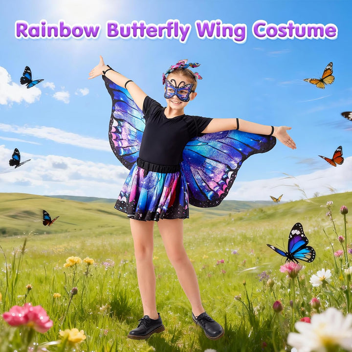 Schmetterling Kostüm Kinder mit Schmetterlingsflügel, Rock, Haarband, Maske und Schmetterlingsaufkle