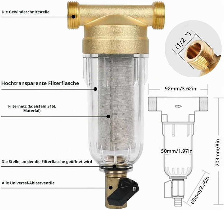 Ausspülbarer Feinfilter, vorfilter, Wasserhahn Wasserfilter Wasser, Vorfilter Sedimentfilter, Spin D