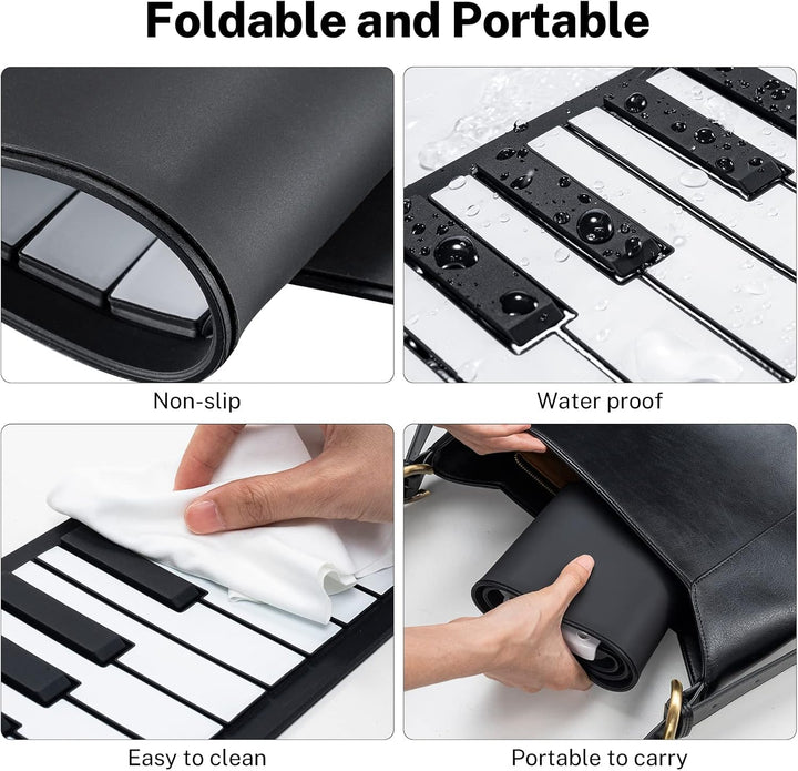 POGOLAB 49 Tasten Rollpiano, Digitales Piano Keyboard mit 47 Tönen, 14 Demo, 128 Reimen, Mikrofon-Ko