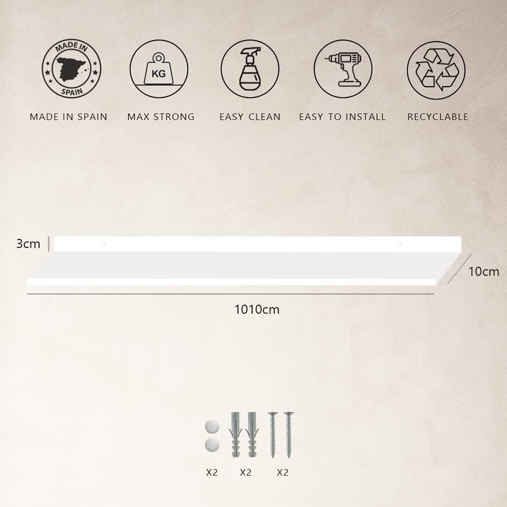 MILUKA Wandregal Weiss Metall | Regal Wand 110 cm Long | Wandboards, Für Bilderrahmen Dekos, Buch, F