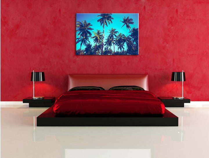 Tropische Palmen, Format: 100x70 auf Leinwand, XXL riesige Bilder fertig gerahmt mit Keilrahmen, Kun