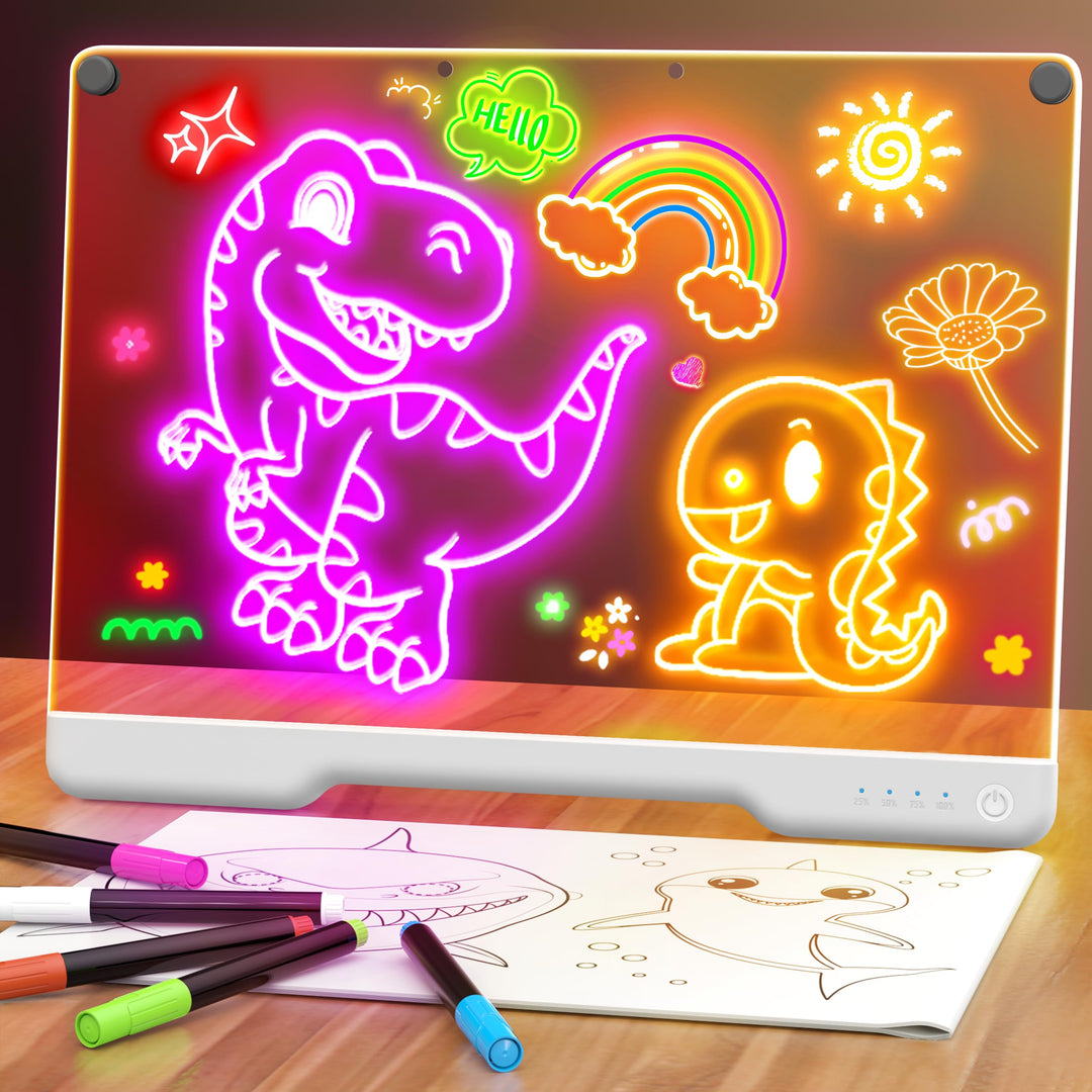 LED Zeichenbrett, 16 inch Wiederaufladbare Doodle Tafel, Neon Art Trockenlösch-Tafel mit 7 Farbmodi,