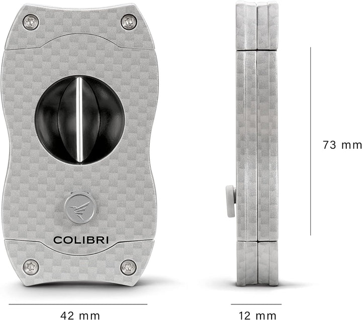 Colibri V-Cut Zigarrenschneider | Graues Kohlefaserdruck | Federauslöser | Tiefer 7mm V-Schnitt | Bi