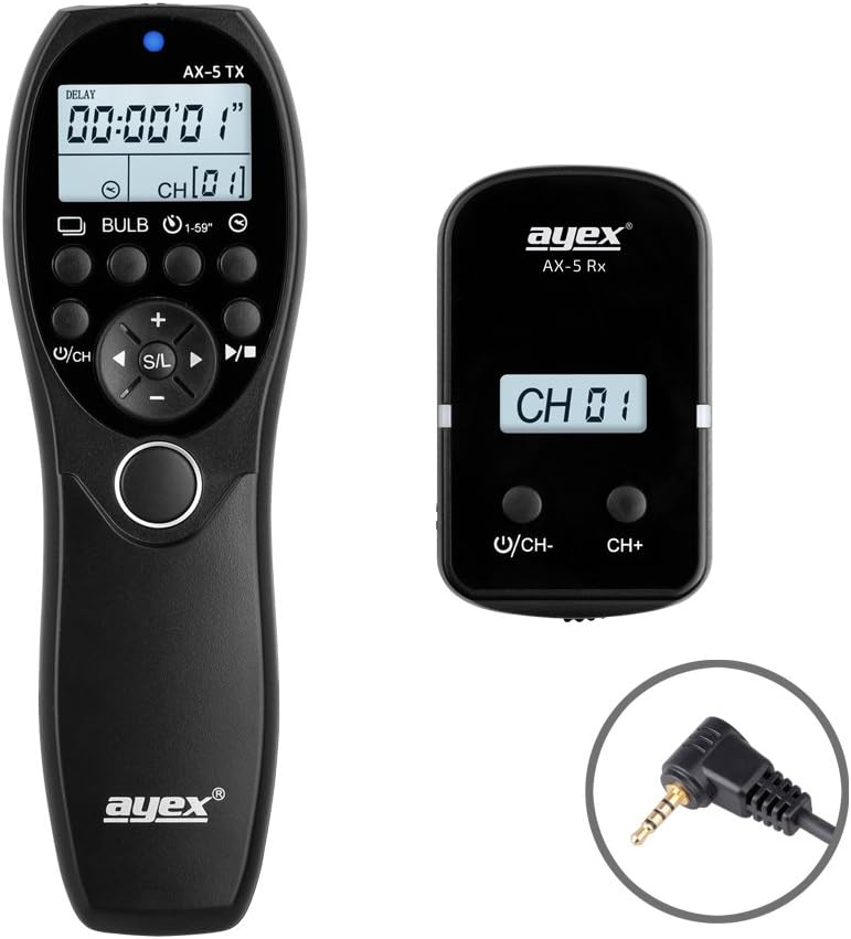 ayex Funk Timer-Fernauslöser AX-5 (RS-2/L1), Kompatibel mit Panasonic z.B. DMC: S1/RM G9 G95M GH5S F