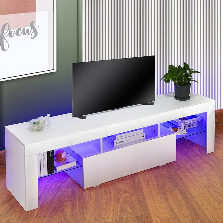 LED TV-Konsole wandmontiert mit Beleuchtung LED TV-Ständer mit Aufbewahrung, Regal für Wohnzimmer Fa
