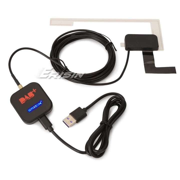 Erisin DAB Plus Radio Adapter Digital Radio Tuner Box mit MCX Antenne Verstärker DAB Antenne für And