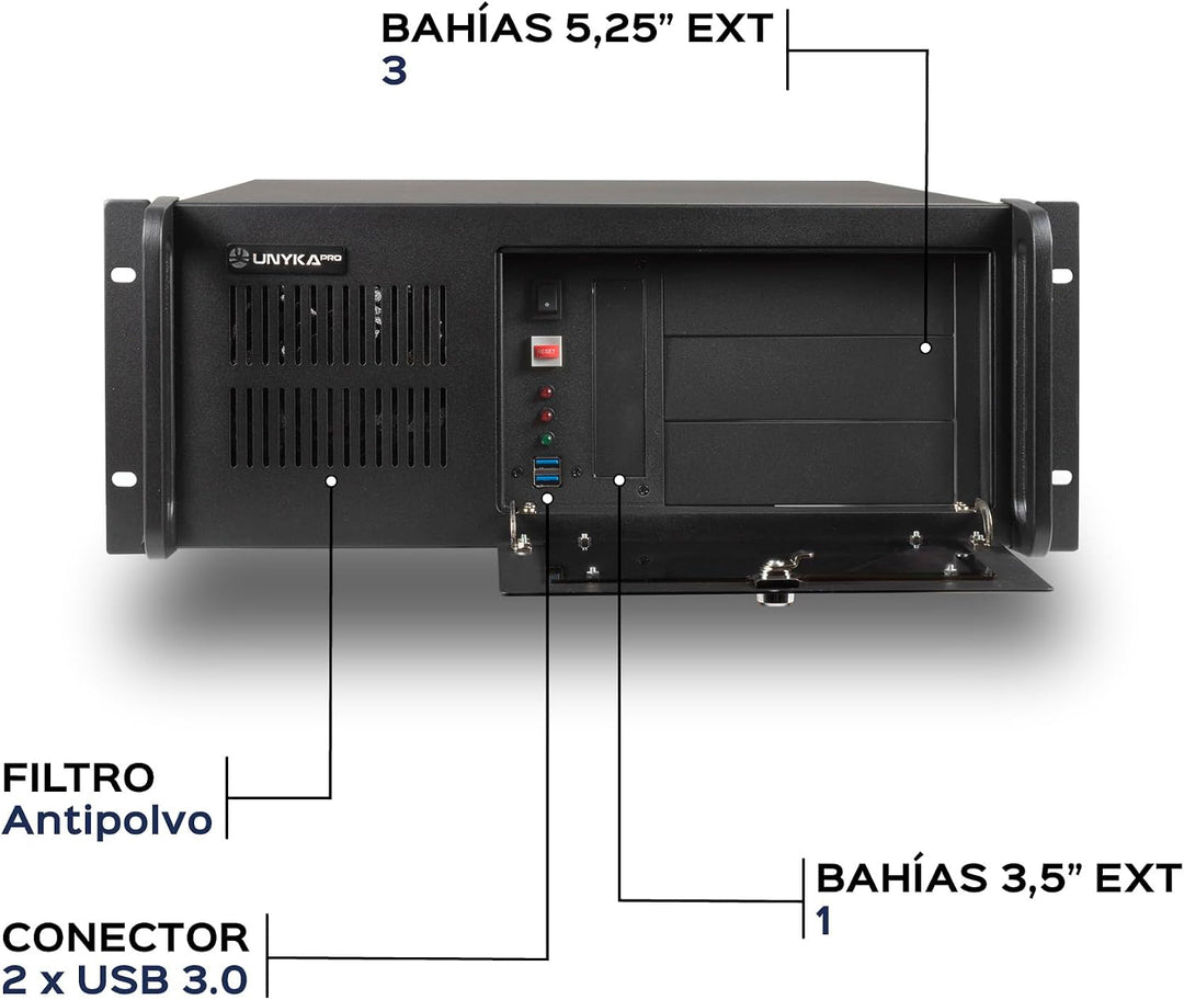 Unykach UK4229 EVO Rack-Gehäuse, Tiefe 480 mm, 2 USB3.0, 1 x 120 mm Lüfter und 2 x 80 mm Lüfter, Sch