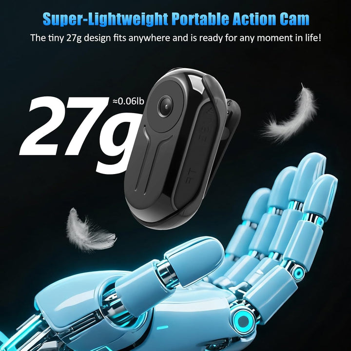 Bodycam, Mini Action Cam mit 64 GB Speicherkarte 1080P Wearable Actionkameras Wasserdichter POV Kame