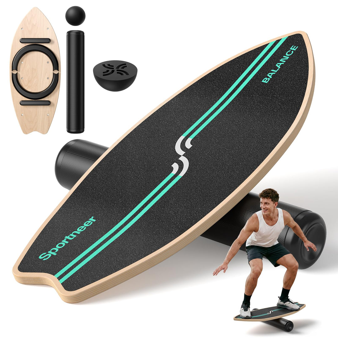 Sportneer Surfin Balance Board Erwachsene 8-in-1 – Gleichgewichtstrainer mit Rolle, Gummiball & Halb